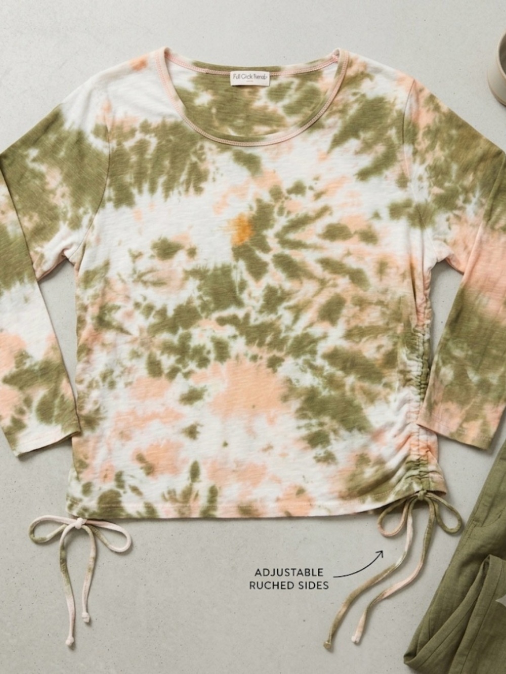 Full Circle TrendsTie-Dye Long Sleeve Top - Olive & Peach